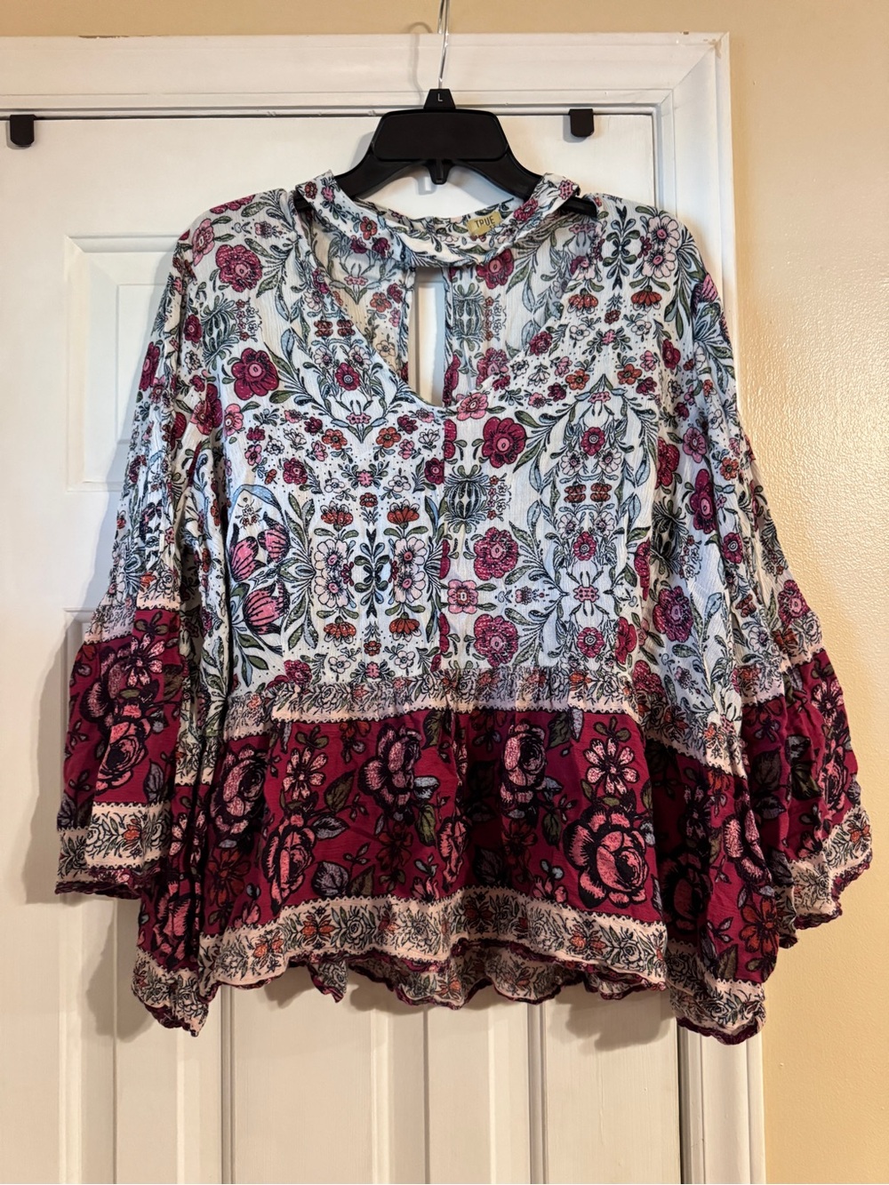 True Craft Floral Patchwork Tiered Tunic in Berry and White
